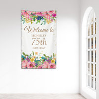 Pink Yellow Floral Glitter 75th Birthday Welcome