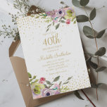 Pink Yellow Floral Gold Glitter 40th Birthday Invitation<br><div class="desc">Elegant and colourful pink and yellow watercolor floral with gold glitter on a white 40th birthday party invitation.  Contact us for help with customisation or to request matching products.</div>