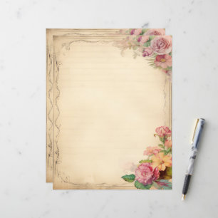 Pink Yellow Floral Junk Journal Antique Stationery