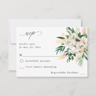 Pink & Yellow Floral no Meal RSVP 3 Card