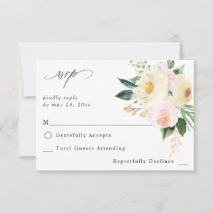 Pink & Yellow Floral no Meal RSVP Card