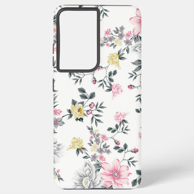 Pink Yellow Floral Pattern Samsung Galaxy S21+ Case (Back)