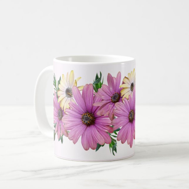 Pink Yellow Floral Rustic Elegant Wedding Coffee Mug (Front Left)