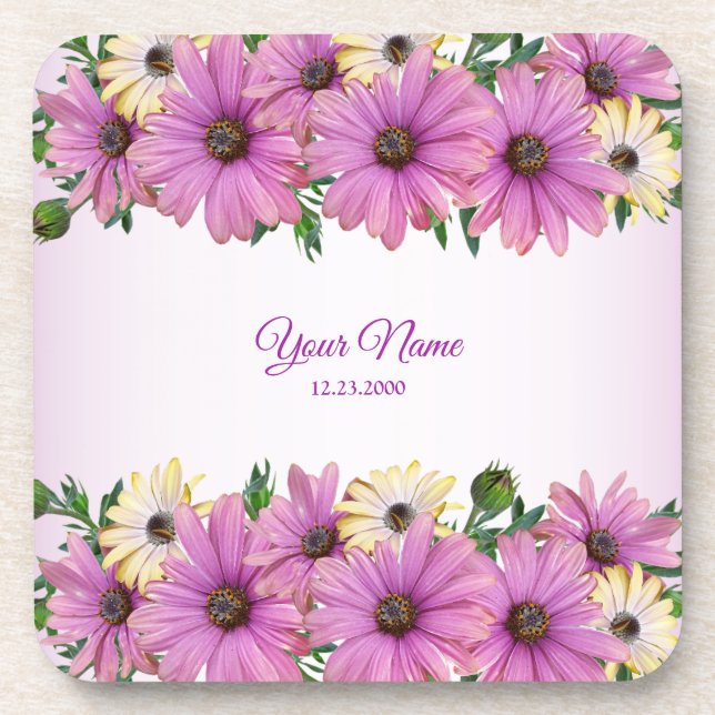 Pink Yellow Floral Rustic Elegant Wedding Party Coaster (Front)