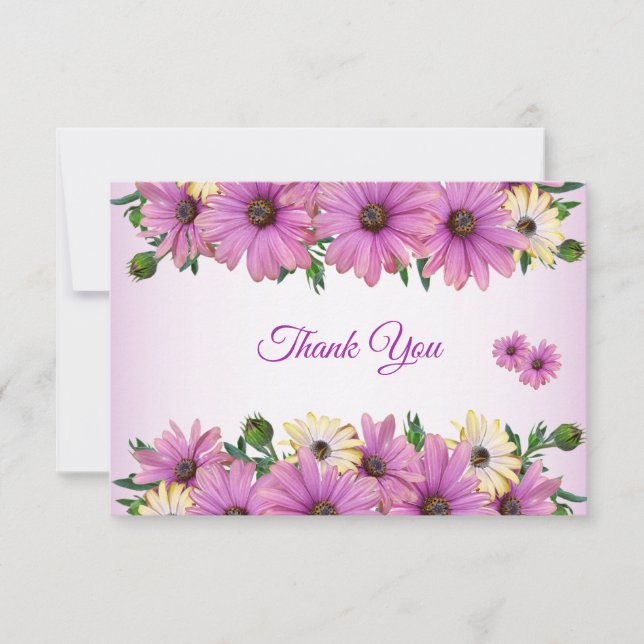 Pink Yellow Floral Rustic Elegant Wedding Thank You Card (Front)