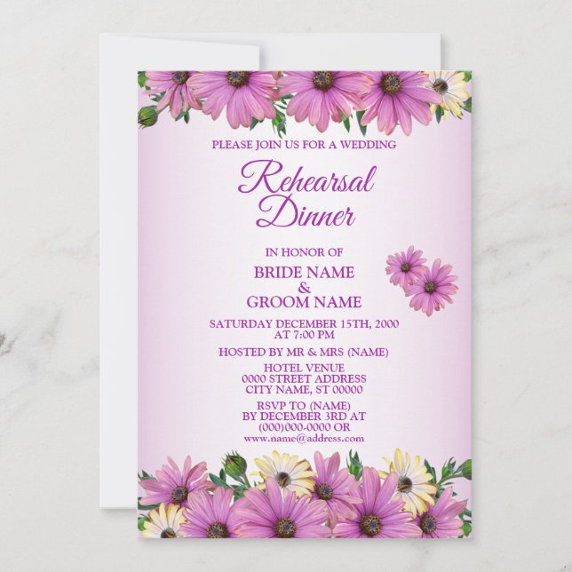 Pink Yellow Floral Rustic Wedding Rehearsal Dinner Invitation (Front)