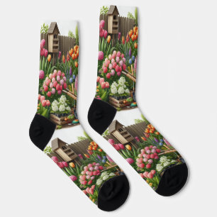 Pink Yellow Floral  Socks