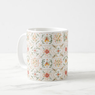 Pink Yellow Floral Squares Coffee Mug