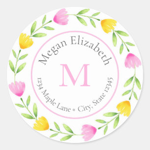 Pink Yellow Floral Stem Wreath labels