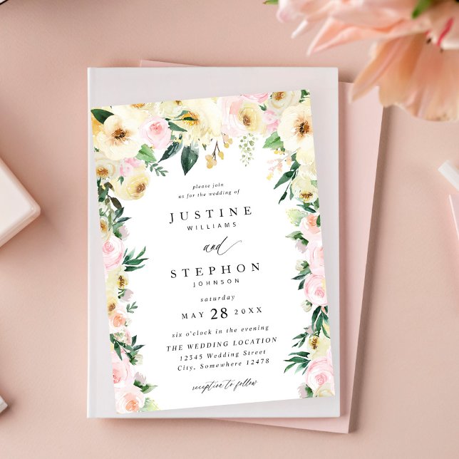 Pink & Yellow Floral Wedding Invitation (Creator Uploaded)