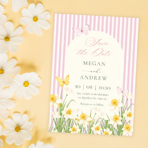 Pink yellow floral wedding save the date