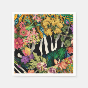 Pink Yellow Floral Zebra Indian Print Pattern Napkin