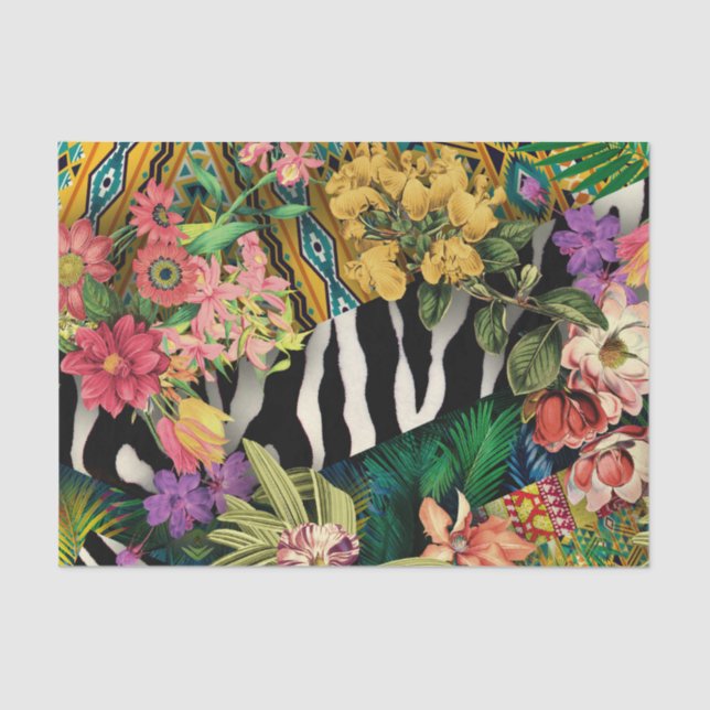 Pink Yellow Floral Zebra Indian Print Pattern Tissue Paper (Front)