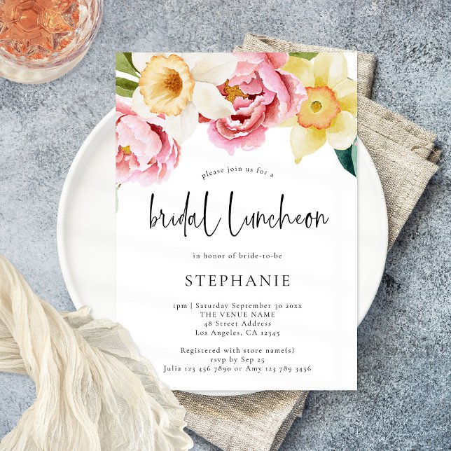 Pink Yellow Florals Bridal Shower Luncheon Invitation (Creator Uploaded)