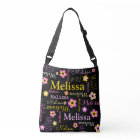 Pink yellow flower custom name Melissa tote bag