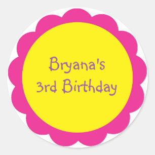 Pink & Yellow Flower Cute Birthday Party Sticker