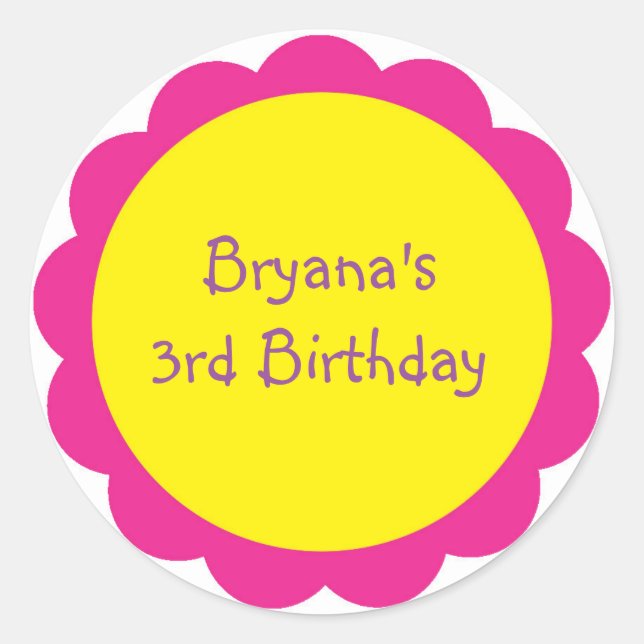 Pink & Yellow Flower Cute Birthday Party Sticker (Front)