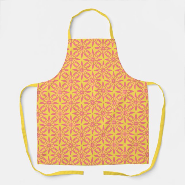 Pink Yellow Flower Seamless Pattern Apron (Front)