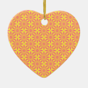 Pink Yellow Flower Seamless Pattern Ceramic Tree Decoration