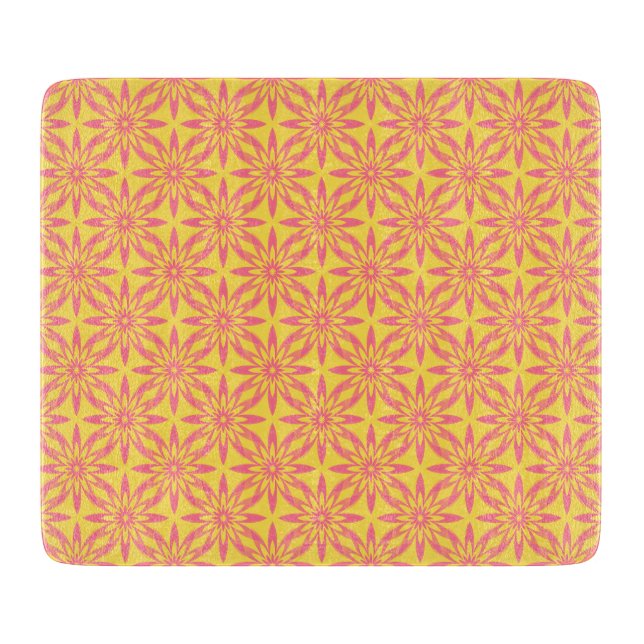 Pink Yellow Flower Seamless Pattern Cutting Board (Front)