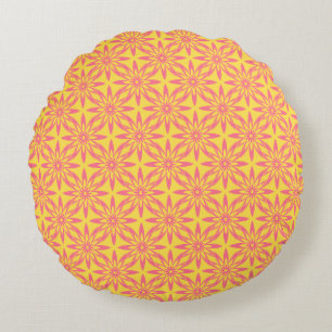 Pink Yellow Flower Seamless Pattern Round Cushion