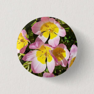 Pink & Yellow Flowers  3 Cm Round Badge