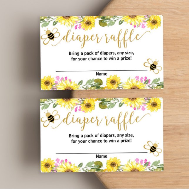 Pink yellow flowers bumble bee diaper raffle cards (Creator Uploaded)