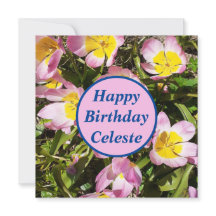 Pink & Yellow Flowers Flat Birthday Card