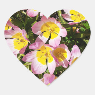 Pink & Yellow Flowers Heart Sticker