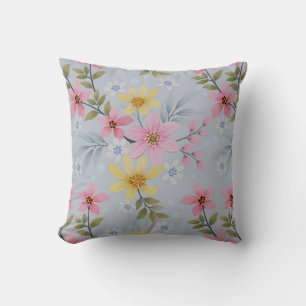 Pink & Yellow Flowers Pattern Cushion