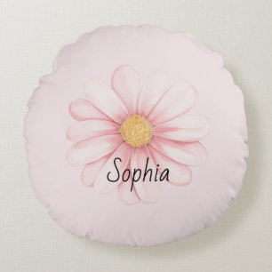 Pink Yellow Flowers Round Cushion