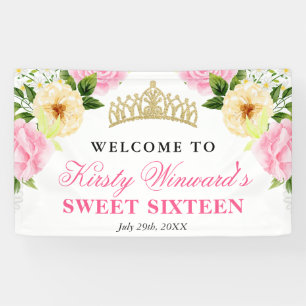 Pink & Yellow Flowers Welcome Sweet Sixteen Banner