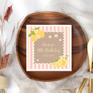 Pink & Yellow Freshly Lemon Birthday Paper Napkin