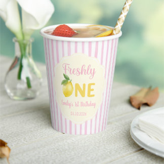 Pink & Yellow Freshly One Lemon Birthday Paper Cup
