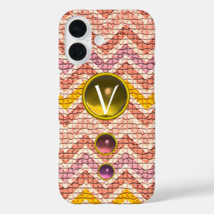PINK YELLOW GEMSTONES AND MOSAIC CHEVRONS MONOGRAM iPhone 16 CASE