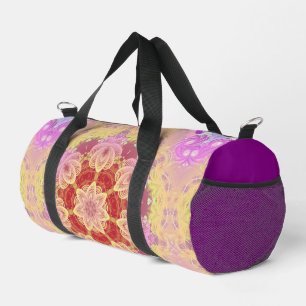 Pink Yellow Geometric Fractal Flower Duffle Bag