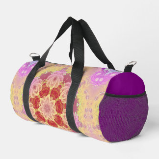 Pink Yellow Geometric Fractal Flower Duffle Bag
