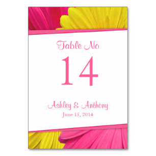 Pink Yellow Gerbera Daisy Flower Wedding Table Number