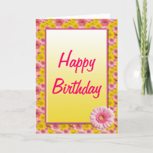 Pink Yellow Gerbera Daisy Happy Birthday Card
