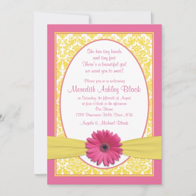 Pink Yellow Gerbera Daisy Sip N See Baby Shower Invitation (Front)