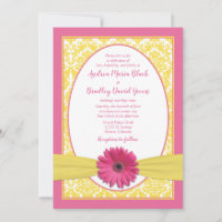 Pink Yellow Gerbera Daisy Wedding Invitation