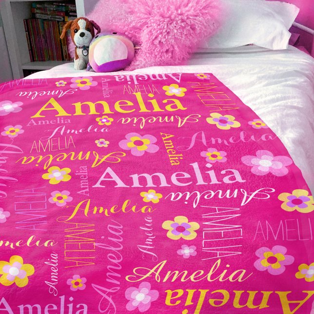 Pink yellow girls name Amelia flower blanket (Creator Uploaded)