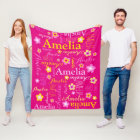 Pink yellow girls name Amelia flower blanket