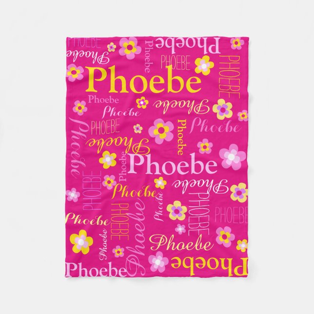 Pink yellow girls name flower graphic blanket (Front)