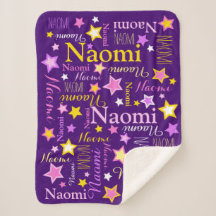 Pink yellow girls name Naomi stars pattern Sherpa Blanket