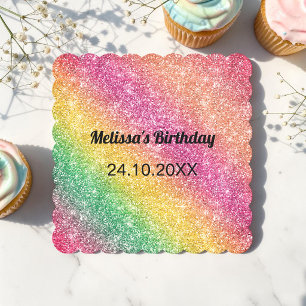 Pink Yellow Glitter Birthday Party Paper Coaster