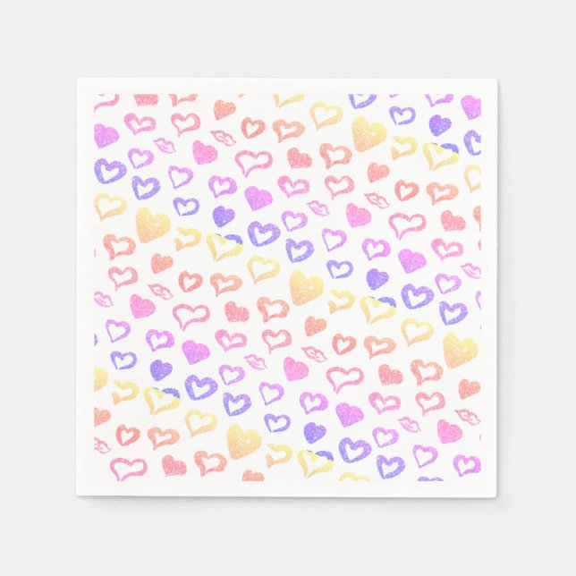 Pink Yellow Glitter Hearts and Lips Pattern Napkin (Front)