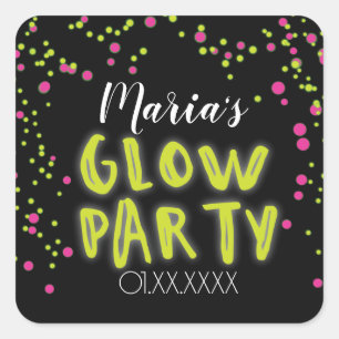 Pink Yellow Glow Party Square Sticker