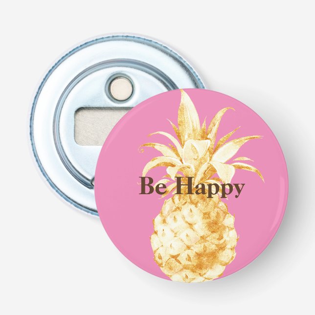 Pink Yellow Gold Pineapple Confetti Bottle Opener (Front)