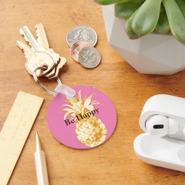 Pink Yellow Gold Pineapple Confetti Key Ring (Desk)